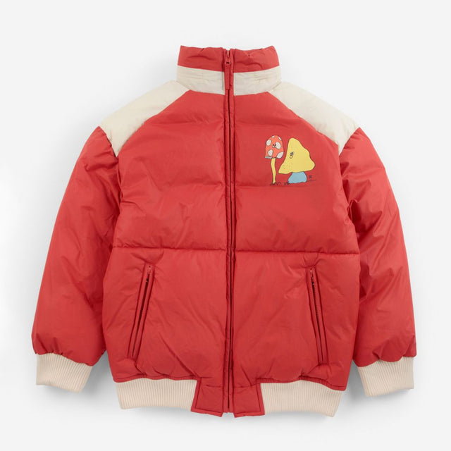 Bobo Choses Mush Monster anorak in red recycled polyamide, relaxed fit lightweight rain layer