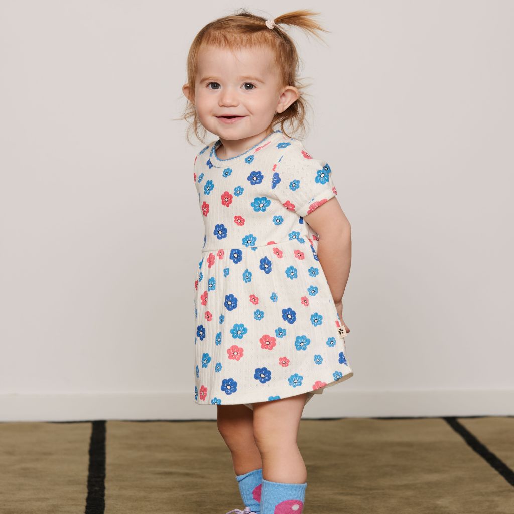 Mini Rodini Flowers Aop Picot Edge Pointelle Ss Dress