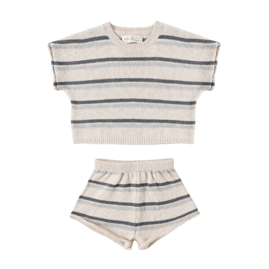 Quincy Mae Relaxed Summer Knit Set Ocean Stripe