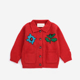 Bobo Choses Baby Blossom cardigan in red recycled wool and cashmere knit, button front