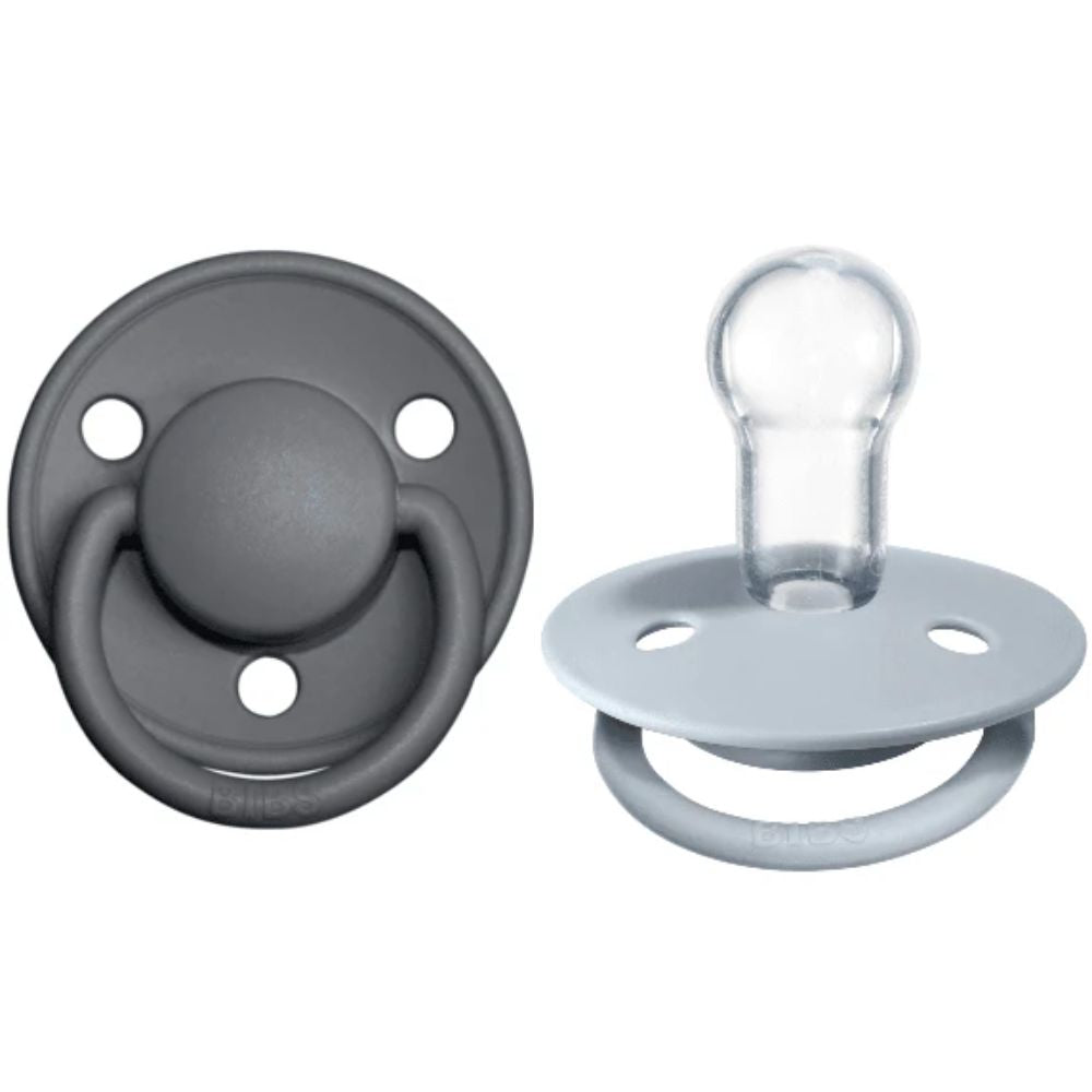 BIBS Pacifier De Lux Silicone 2 PK Iron / Baby Blue ONE SIZE