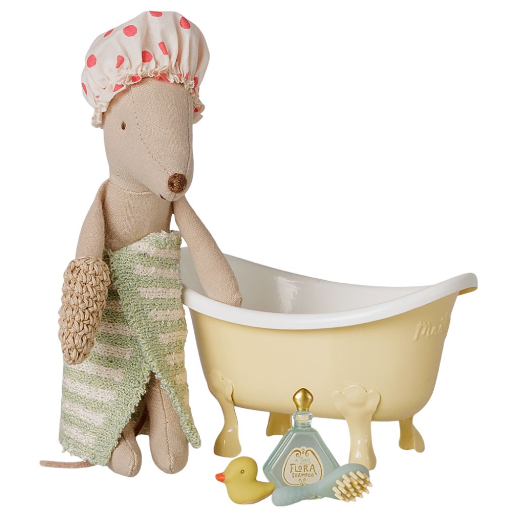 Maileg Bathtub set, Mouse - Yellow