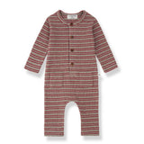 1 + in the Family GOOSE burgundy striped baby onesie in rib jersey with fine stripes