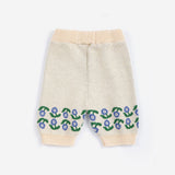 Bobo Choses Baby Stamp Bloom knitted pants in cream organic cotton knit, rib waist, straight leg