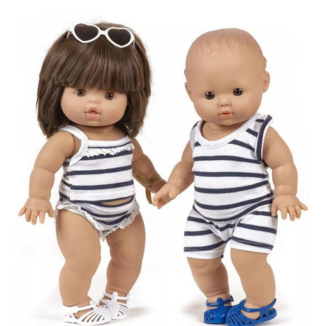 Minikane Clothing for Gordis Dolls 34cm- Les P’tits Basiques – Girls’ underwear in Navy Blue Striped jersey with lace