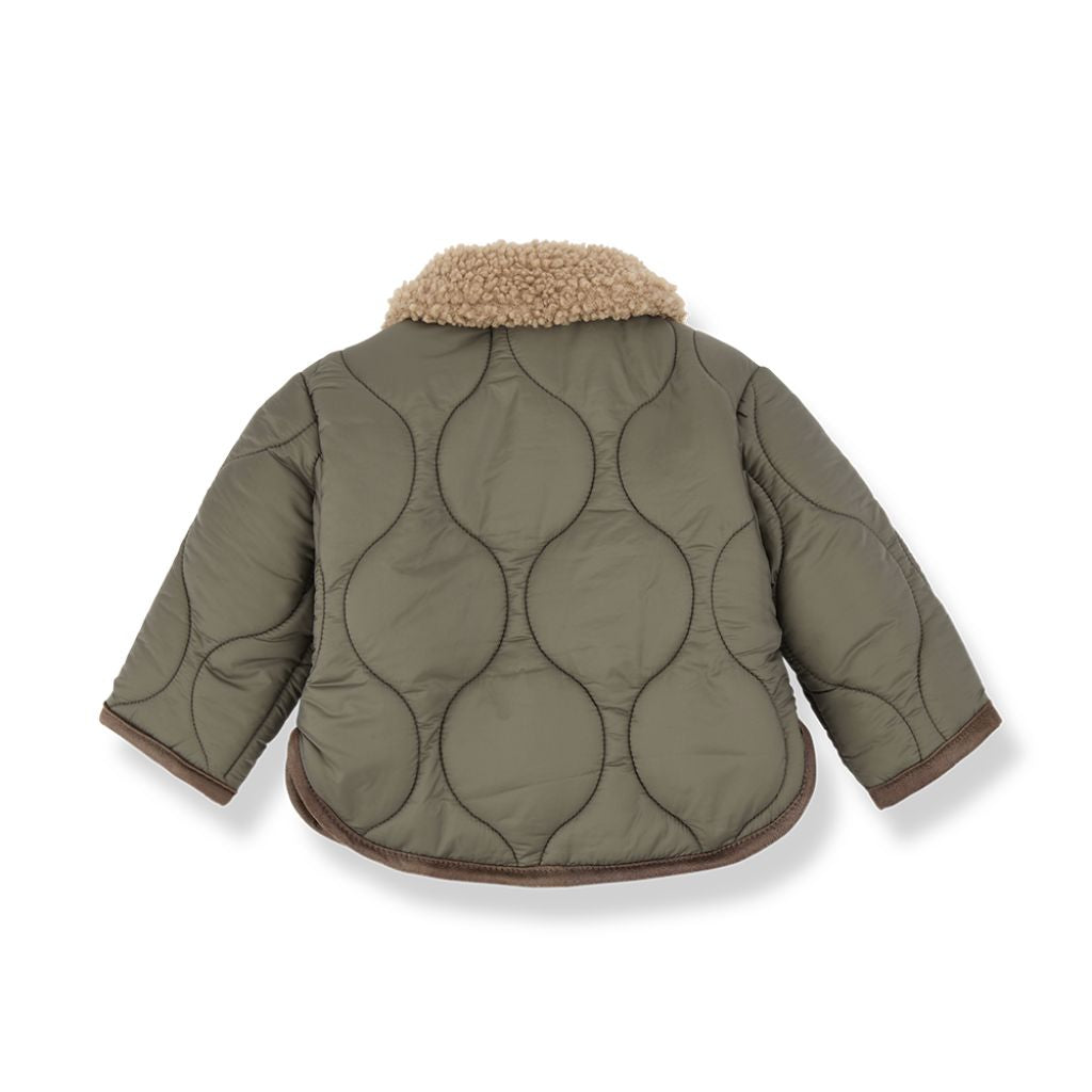 1 + in the Family EMERALD khaki baby padded jacket in microfiber with a sherpa collar