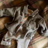 1 + in the Family TRENTO taupe baby overshirt in soft plain fleece with a collar and chest pockets