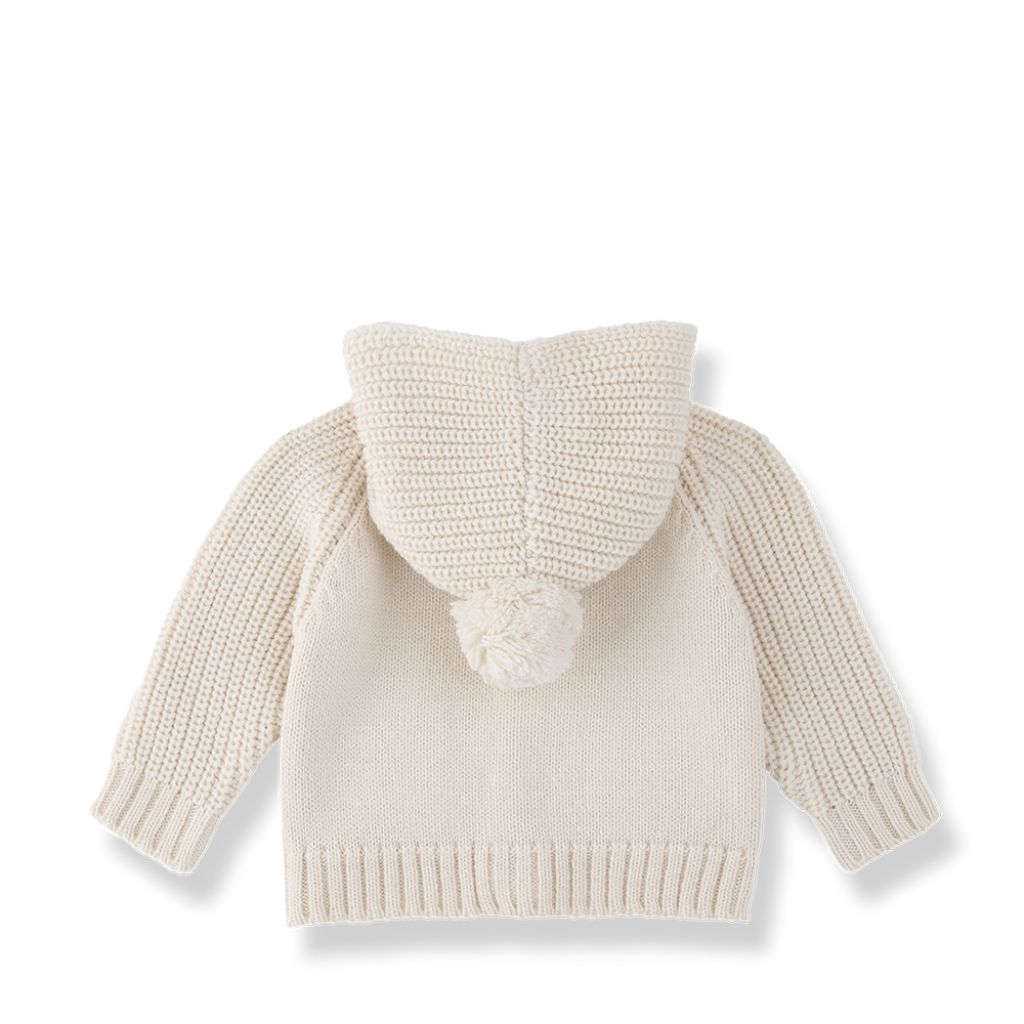 1 + in the Family TOULOUSE ivory newborn hooded cardigan in soft knitwear with button front