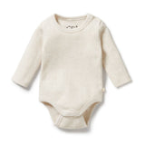 Wilson & Frenchy Organic Stripe Rib Long Sleeved Bodysuit Oatmeal