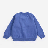 Bobo Choses Baby Stamp Bloom cardigan in midnight blue organic cotton knit, floral motif, button front