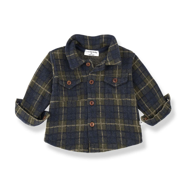 1 + in the Family ATLIN navy check baby shirt in Scottish check fleece with a chest pocket