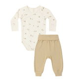 Quincy Mae Side Snap Bodysuit + Pant Set Pears