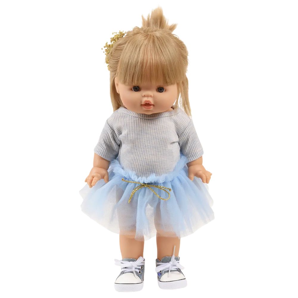 Minikane Clothing for Gordis Dolls 34cm- Josepha Set Heather Blue Ribbed Knit Bodysuit and Sky Blue Tutu