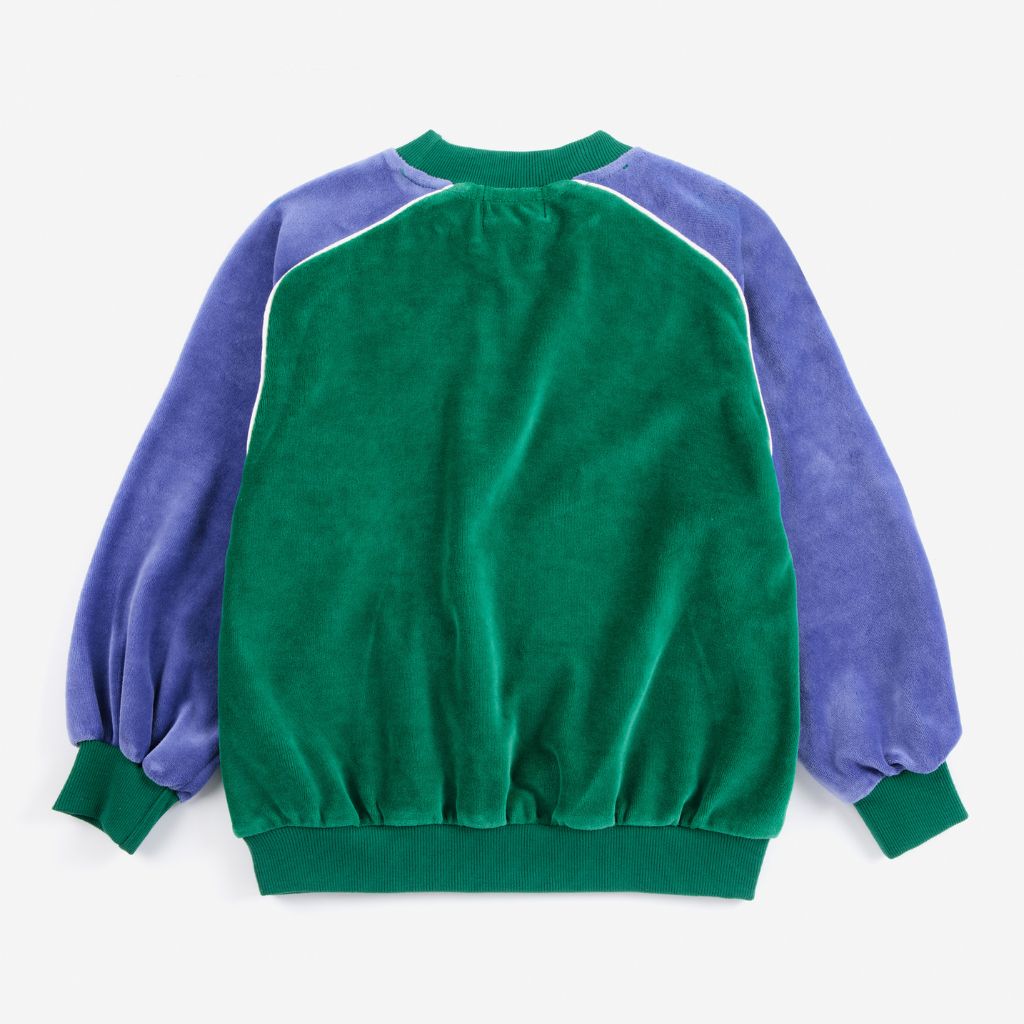 Bobo Choses Color Block sweatshirt in green cotton terry cloth, panelled colour blocks, loose fit