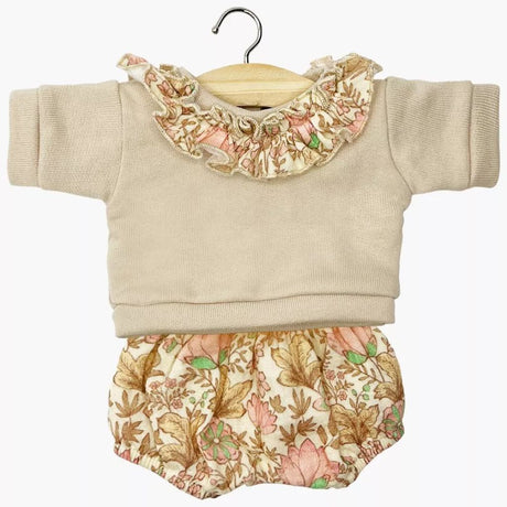 Minikane Babies Collection 28cm- Marion set: linen fleece top with collar and pink Indian bloomers