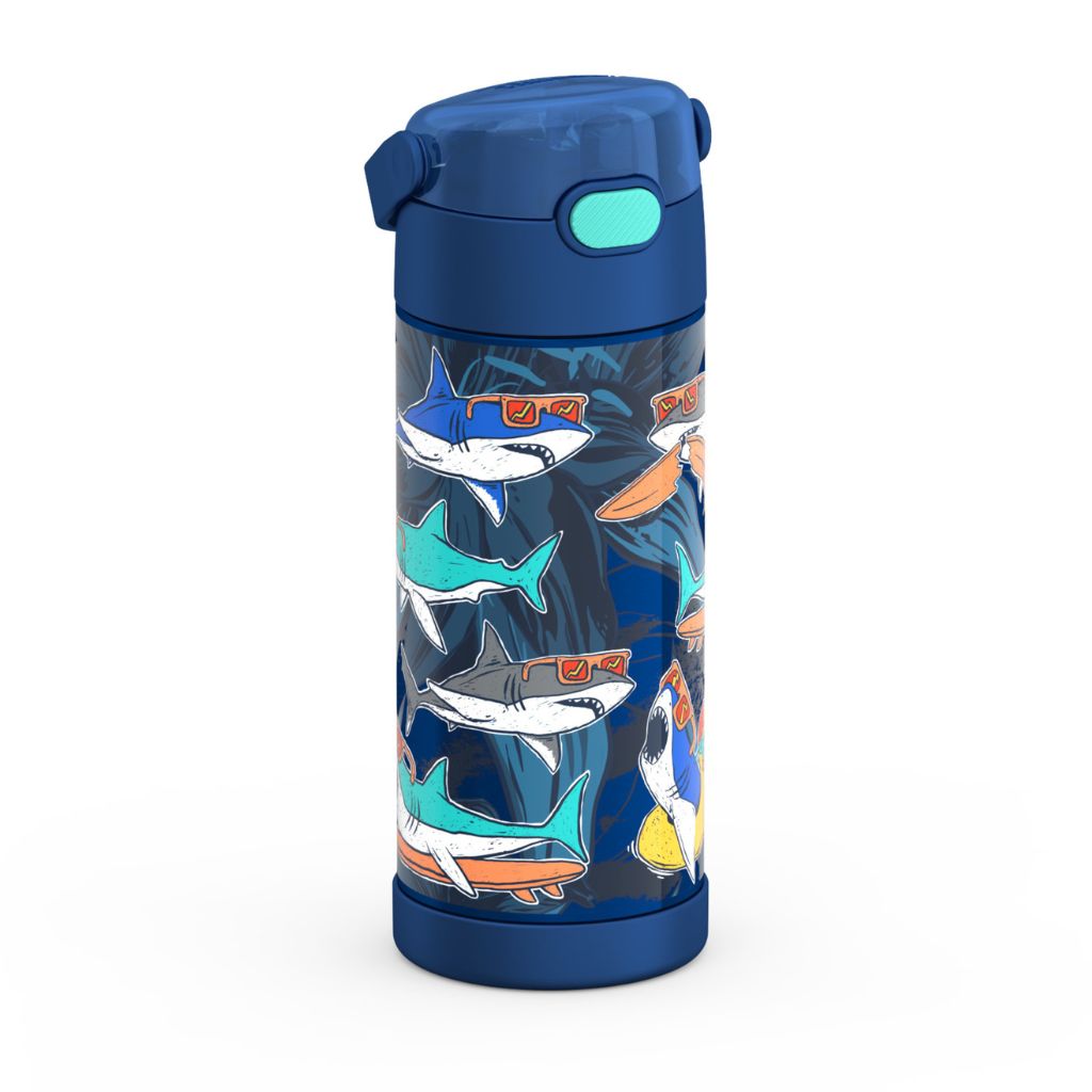 Thermos 14oz Stainless Steel Vacuum Insulated Straw Bottle with Bail Handle - Surfin Sharks