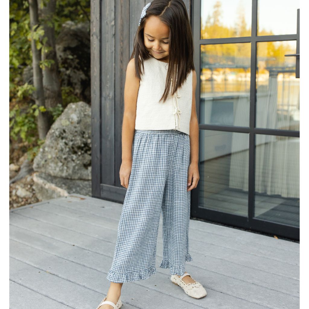 Rylee + Cru Wide Leg Pant Marine Gingham
