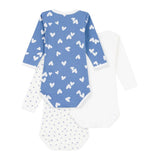 Petit Bateau LS Bodies 3pcs Blue / Hearts