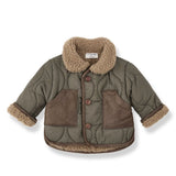 1 + in the Family EMERALD khaki baby padded jacket in microfiber with a sherpa collar