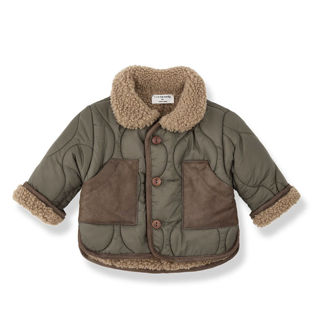 1 + in the Family EMERALD khaki baby padded jacket in microfiber with a sherpa collar