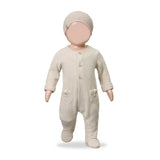 1 + in the Family METZ beige newborn footed sleeper in soft striped fleece with a button front