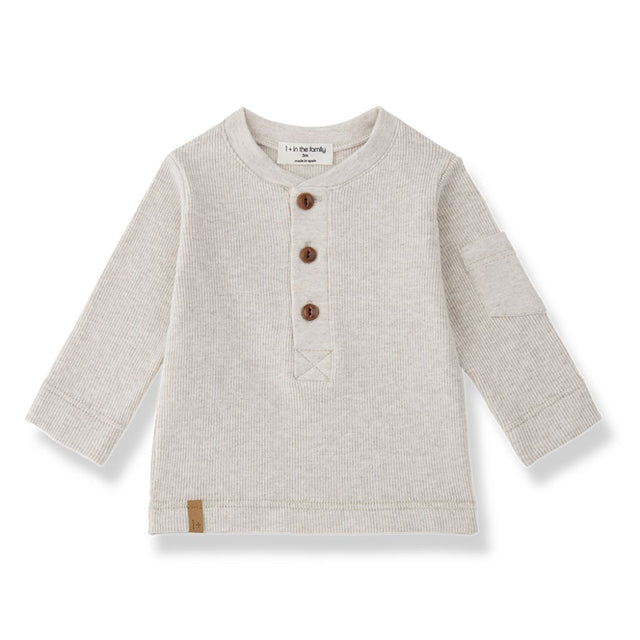 1 + in the Family CUNEO cream baby henley in plain rib jersey with a button placket