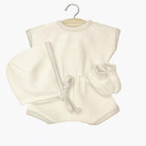 Minikane Babies Collection 28cm- Inès ecru honeycomb romper with bonnet and booties