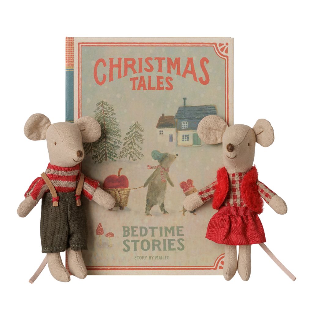 Maileg Christmas twin mice, Little sister and brother in book