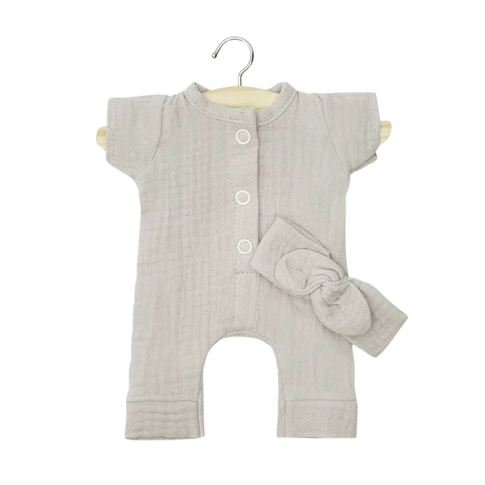 Minikane Babies Collection 28cm- Lili Jumpsuit and Headband in Pebble Muslin