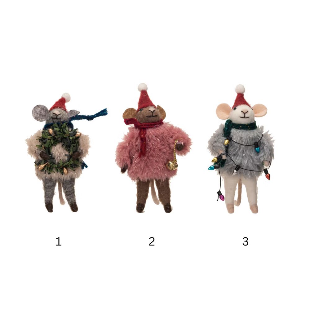 Handmade Wool Felt Mouse w/ Faux Fur Sweat, 5-1/2"H
