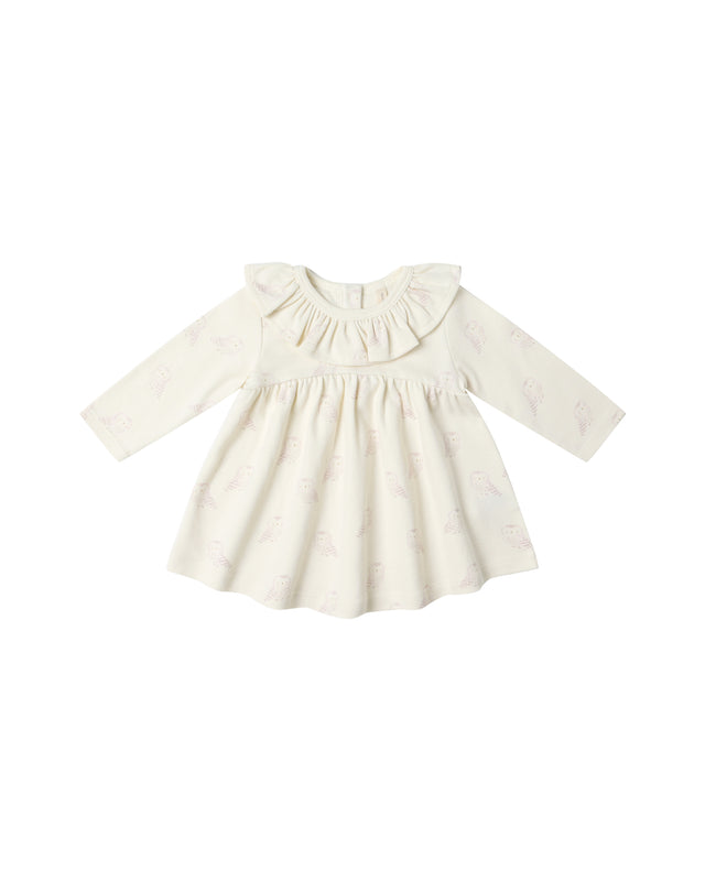 Quincy Mae Ruffle Collar Jersey Dress Snow Owls