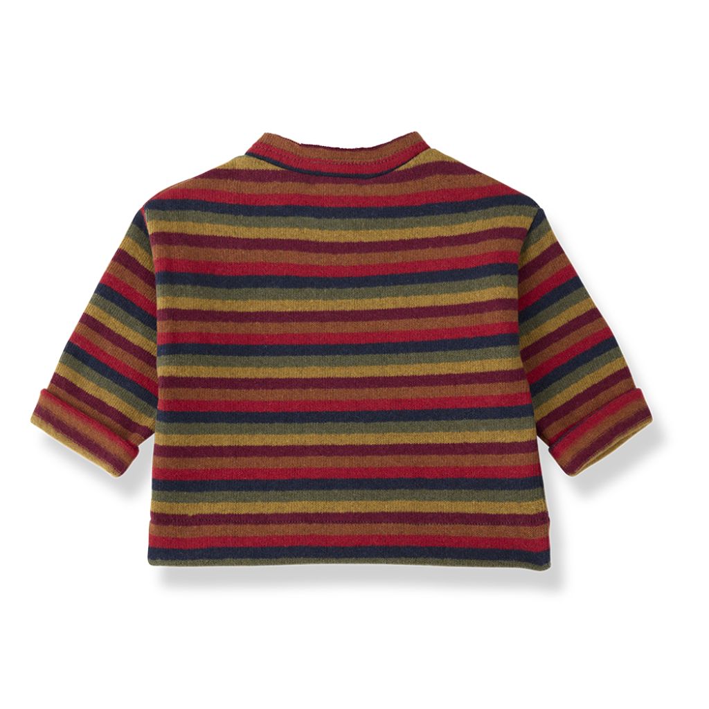 1 + in the Family NAIN multicolour striped baby sweater in soft fleece with wide bands of colour
