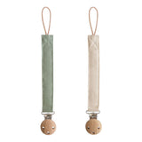 Mushie Linen Pacifier Clip 2-Pack - Olive/Shifting Sand