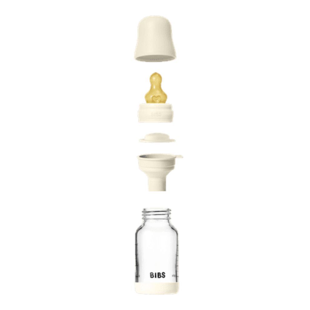 BIBS Glass Baby Bottle Round Latex 1 pack 120 ml Slow Flow Ivory