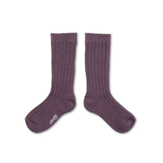 Collegien Wool and Cashmere Ribbed Crew Sock Glycine du Japon
