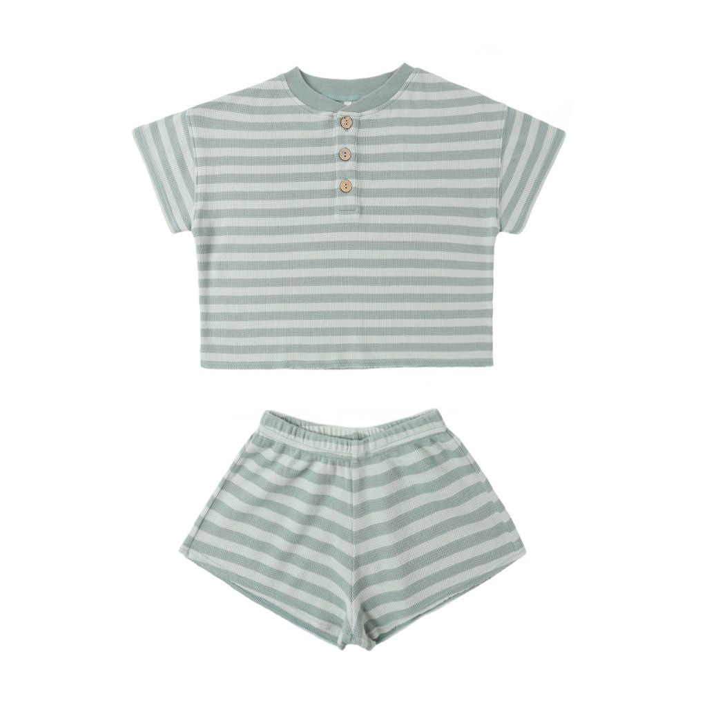 Rylee + Cru Summer Waffle Set Sea Green Stripe
