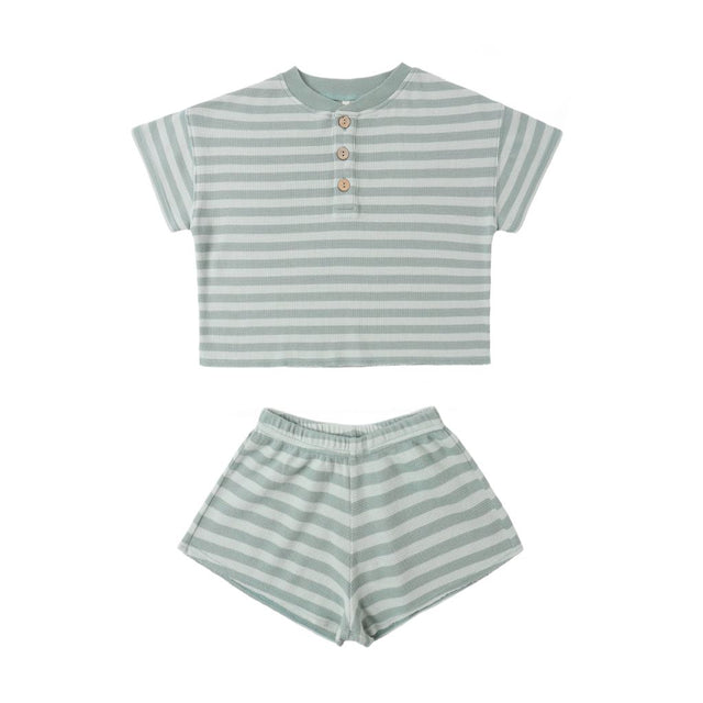 Rylee + Cru Summer Waffle Set Sea Green Stripe