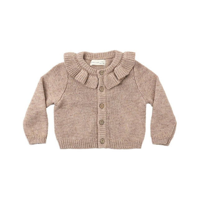 Quincy Mae Ruffle Collar Cardigan Heathered Almond