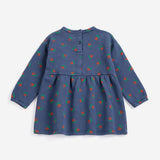 Bobo Choses Baby Stamp Bloom fleece dress in navy brushed cotton fleece, floral print, A-line shape