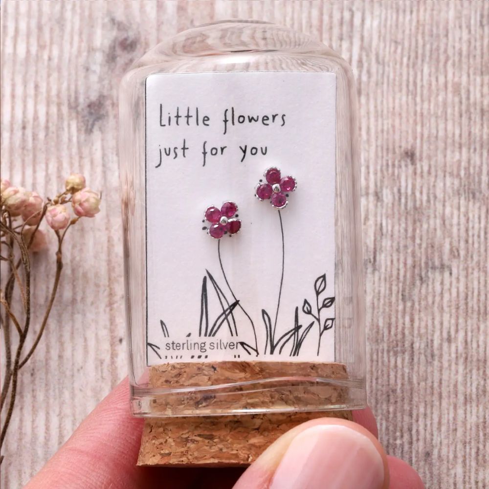 Little Flower Just For You Silver Gem Flower Earring