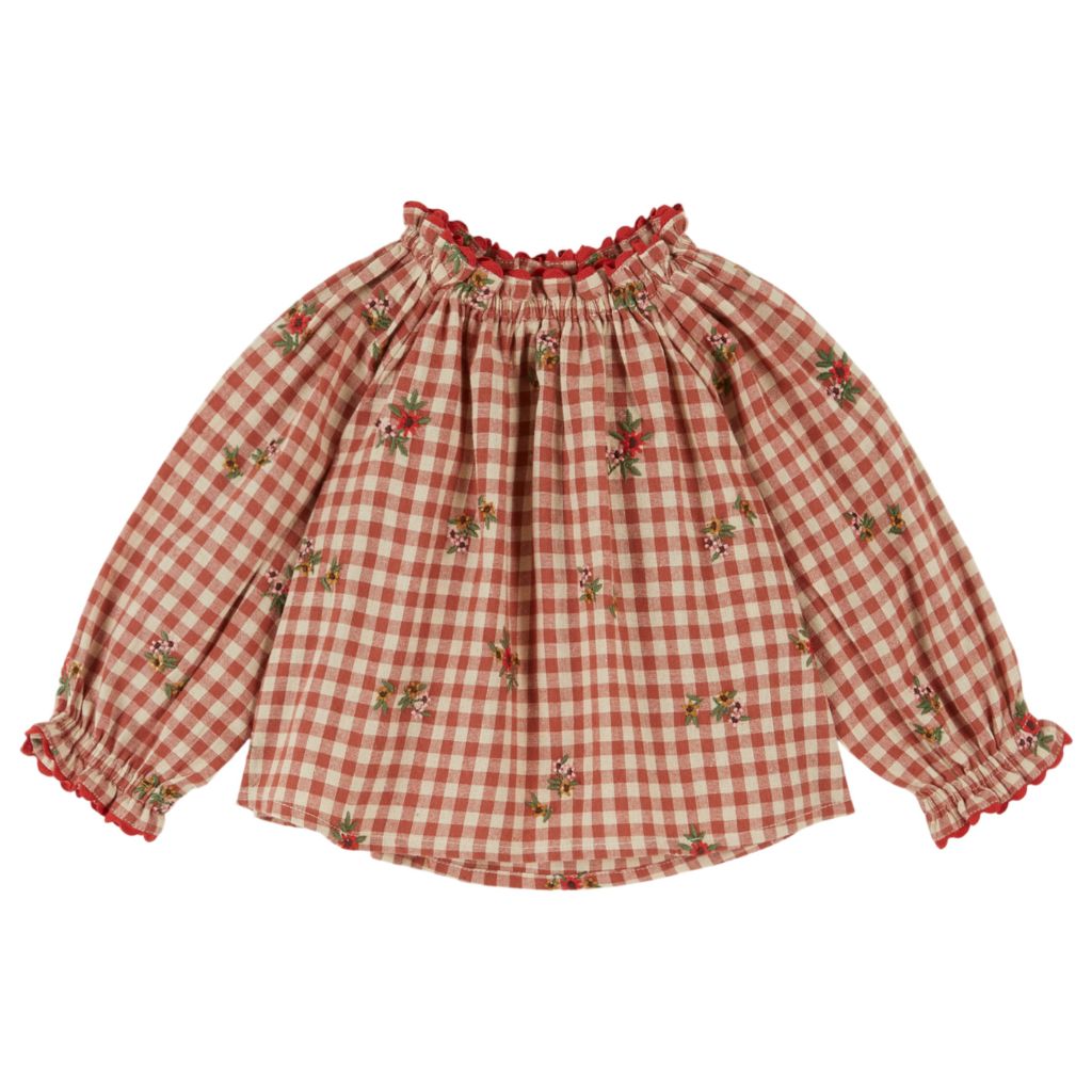 Emile & Ida Wide Embroidered Blouse Gingham Embroidery