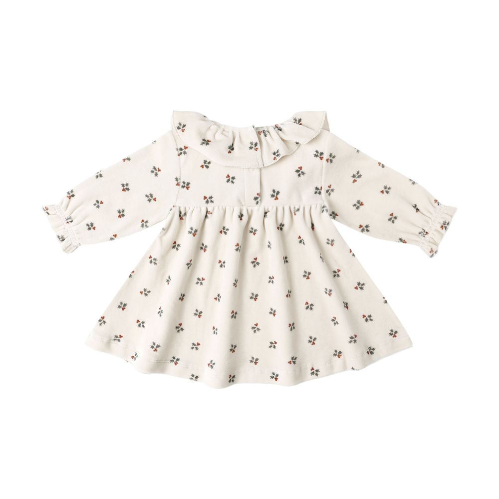 Quincy Mae Velour Baby Dress Holly Berry