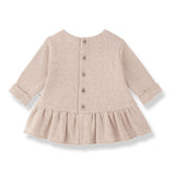 1 + in the Family GIVERNY blush newborn dress in soft plain fleece with a ruffled hem