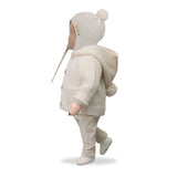 1 + in the Family BAYONNE beige newborn bonnet in soft striped fleece with chin ties and pom-pom