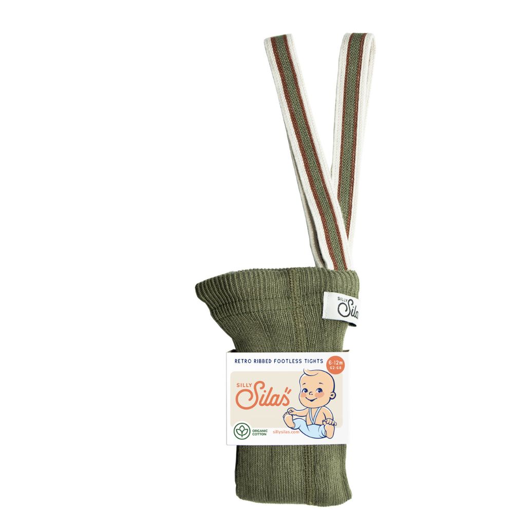 Silly Silas Footless Cotton Tights Olive Striped