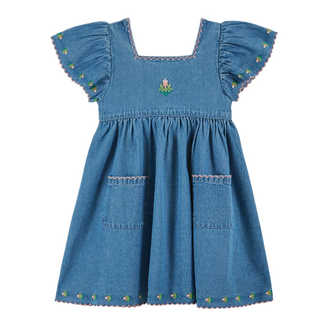 Emile & Ida Denim Embroidered Dress