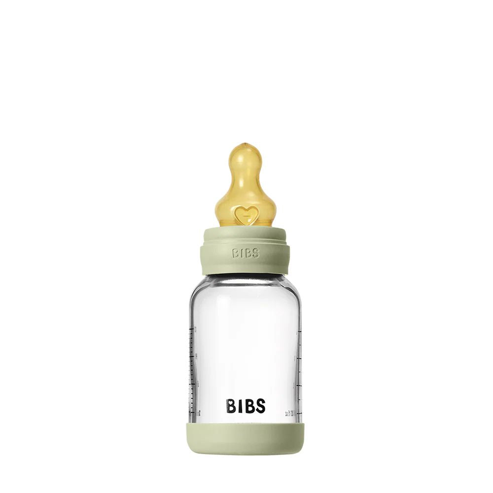 BIBS Glass Baby Bottle Round Latex 1 pack 120 ml Slow Flow Sage