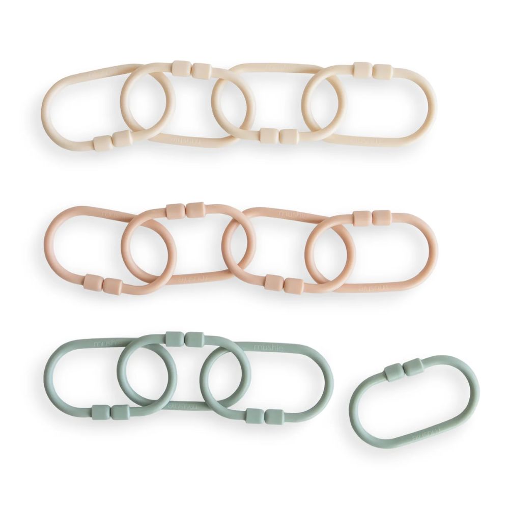 Mushie Chain Link Rings Shifting Sand / Blush / Cambridge Blue