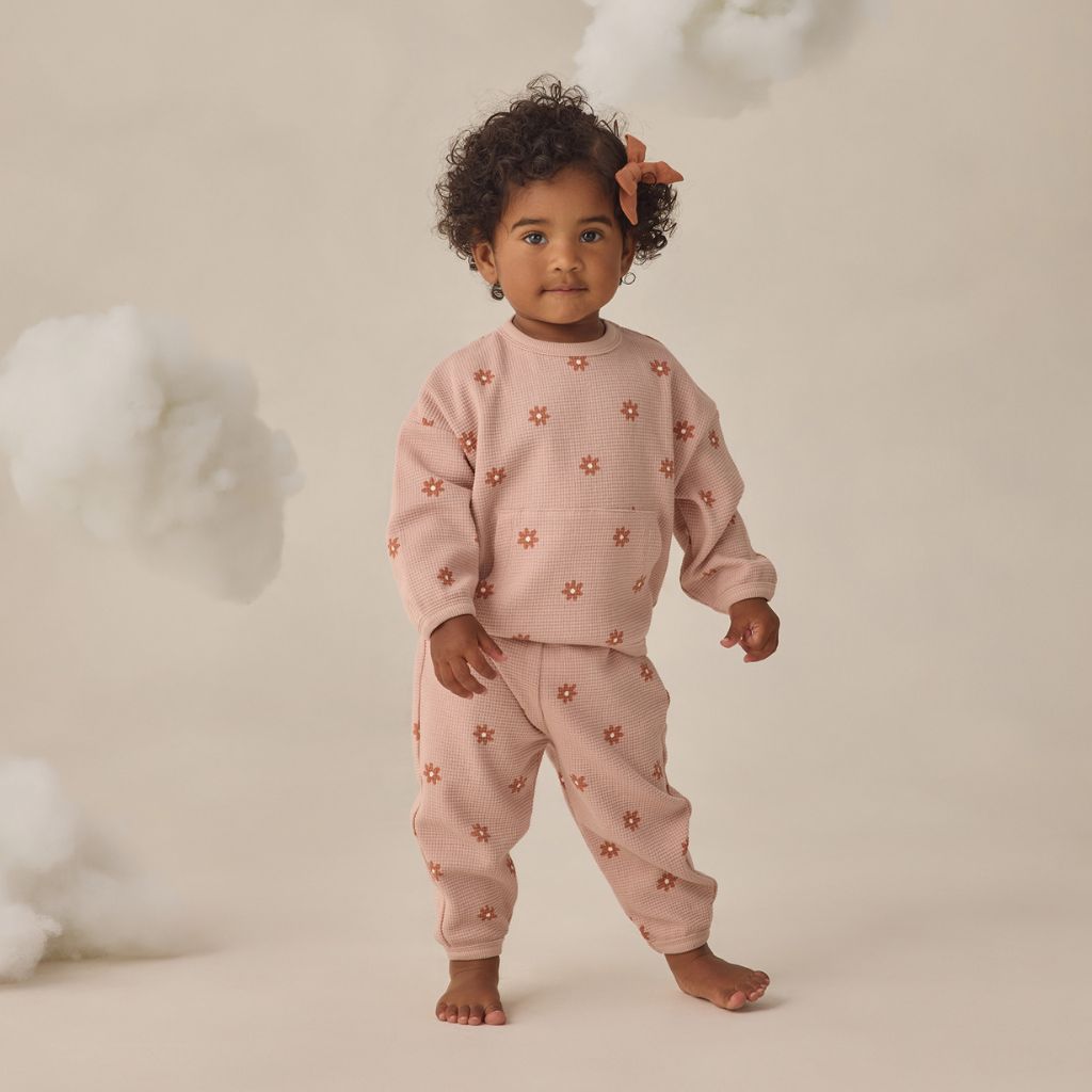 Quincy Mae Waffle Sweater Set Pink Daisy