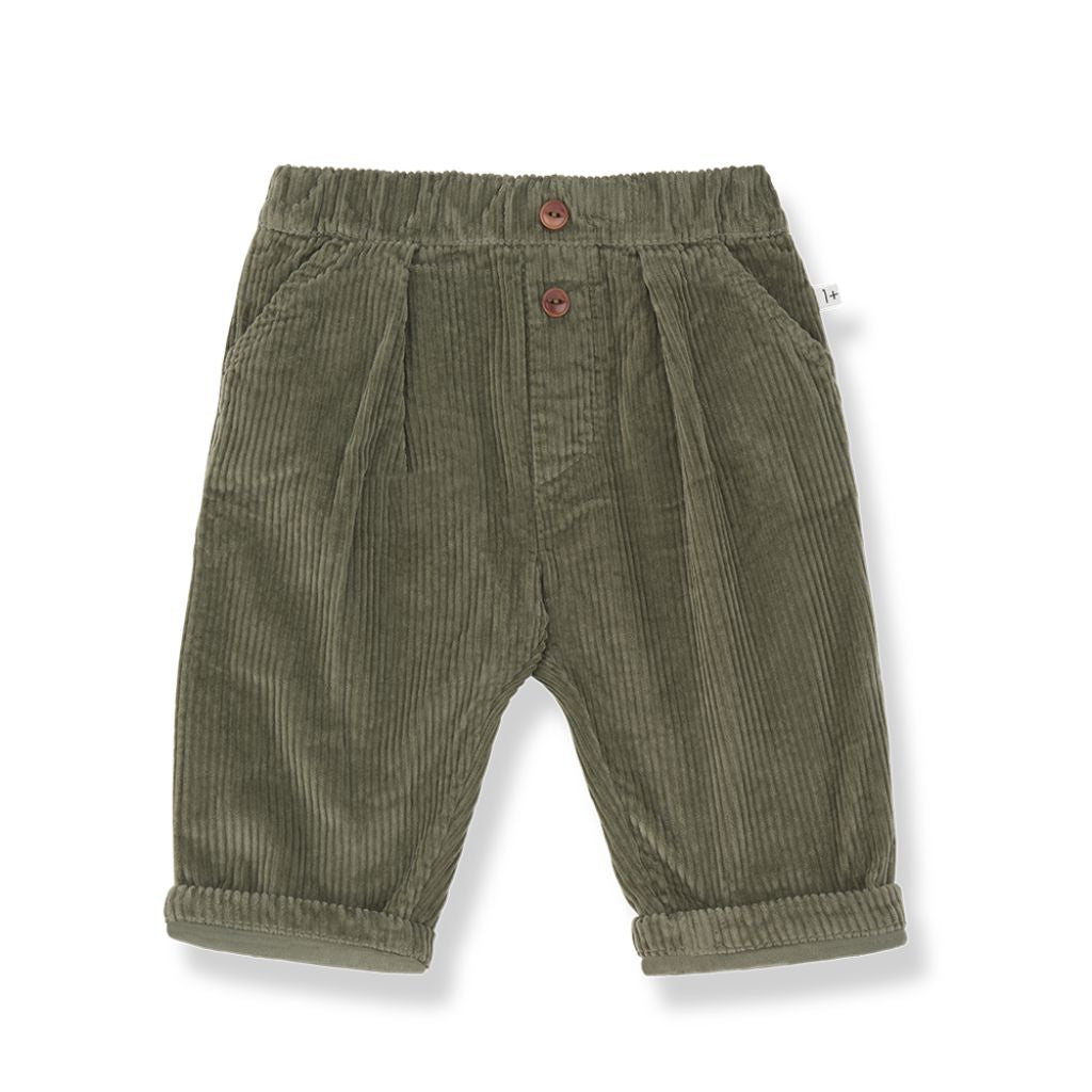 1 + in the Family QUEBEC khaki baby corduroy pants, fully lined, with turned-up cuffs